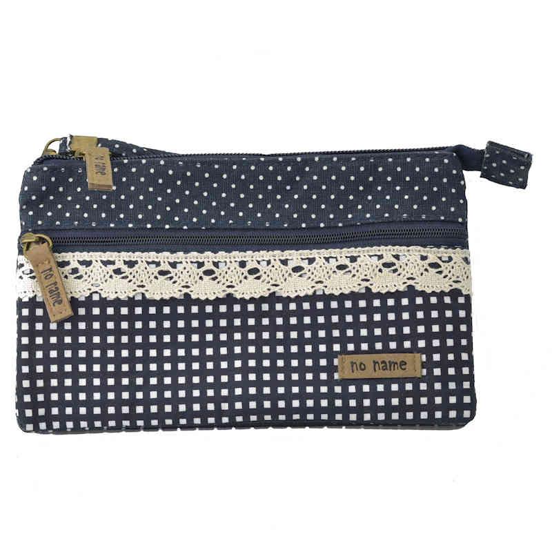 Handtasche Patchwork Kosmetiktasche Geldbörse Punkte Navy